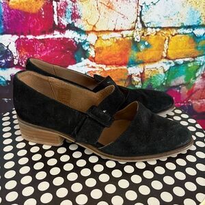 Rebels Black Suede Leather Low Block Heel Mary Jane Shoes Size 36